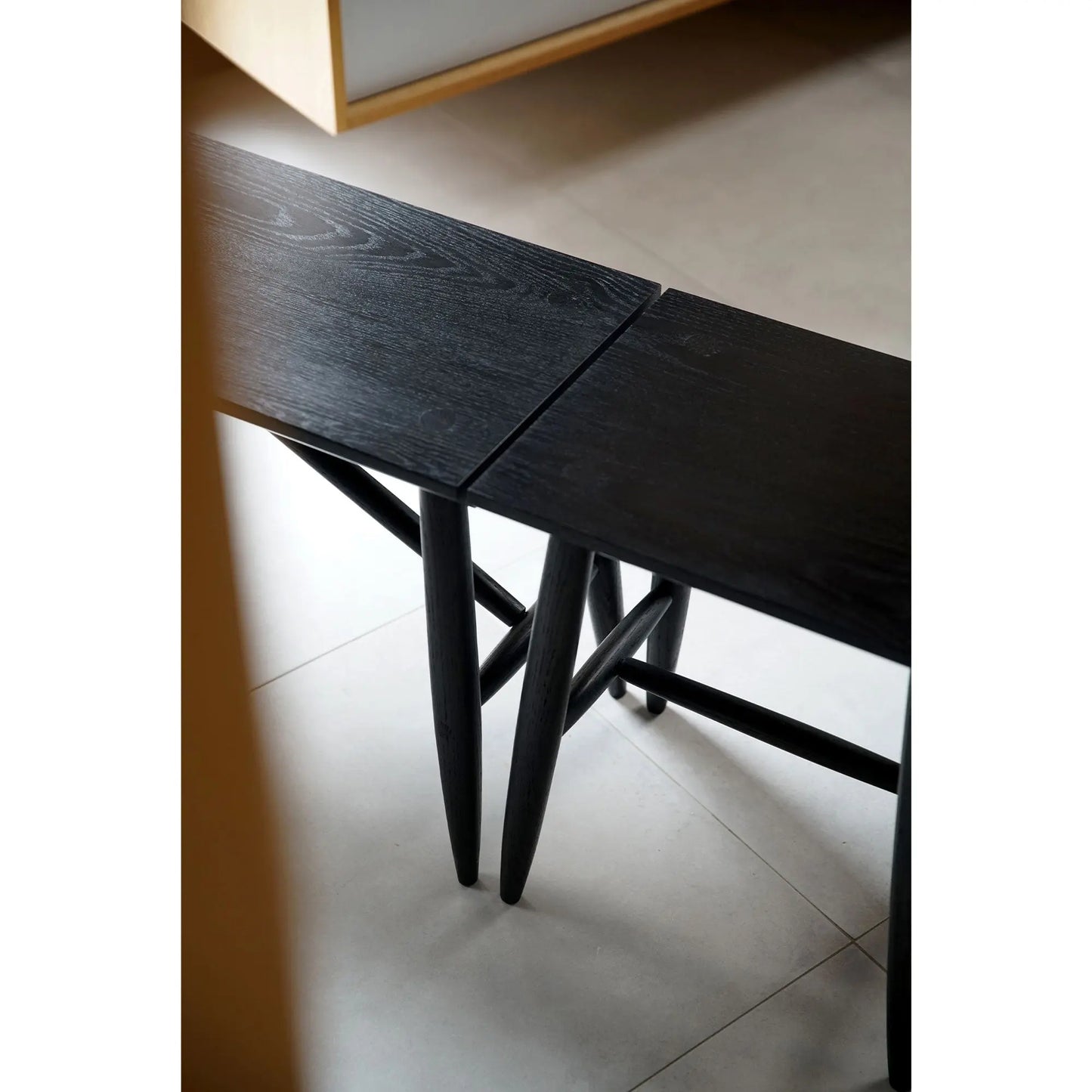 Solid Ebonized Oak Bench with Stool - JANGEORGe Interiors & Furniture