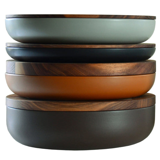 VVD Pottery - Ceramic 30x5cm with 3cm Walnut Lid (3053) - JANGEORGe Interiors & Furniture