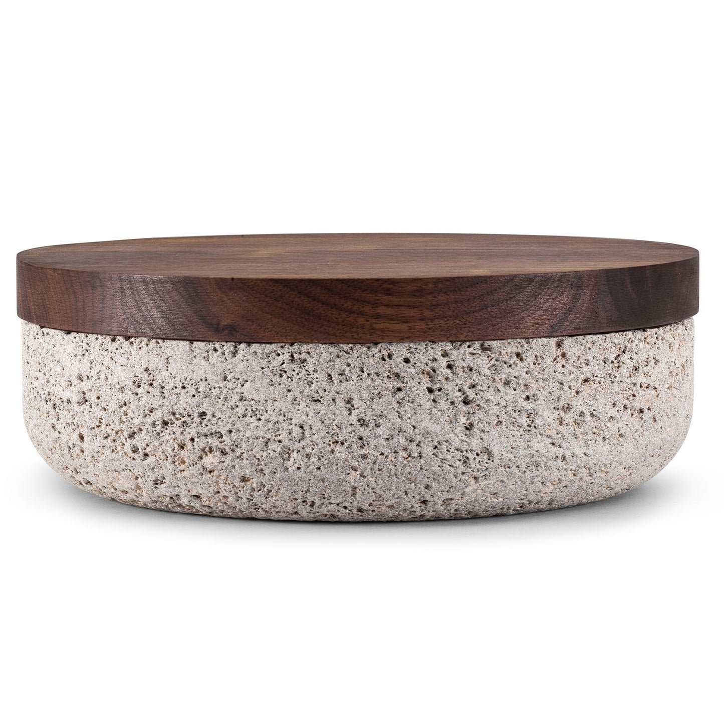 VVD Pottery - Natural Stone 30x7cm with 3cm Walnut Lid (3073) - JANGEORGe Interiors & Furniture