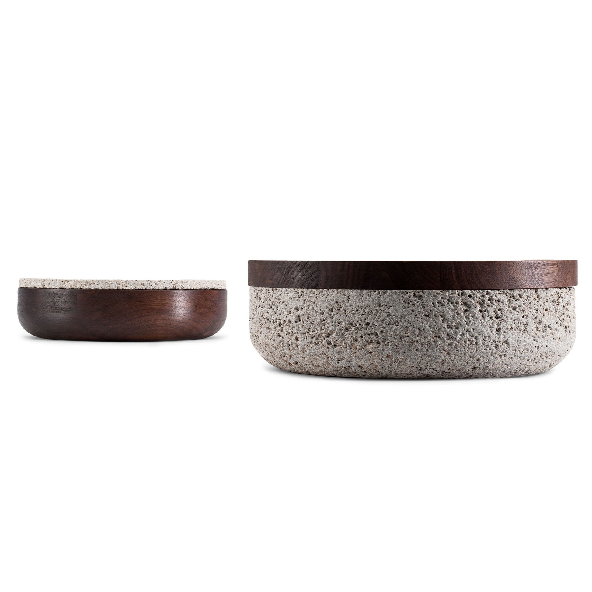 VVD Pottery - Natural Stone 30x7cm with 3cm Walnut Lid (3073) - JANGEORGe Interiors & Furniture