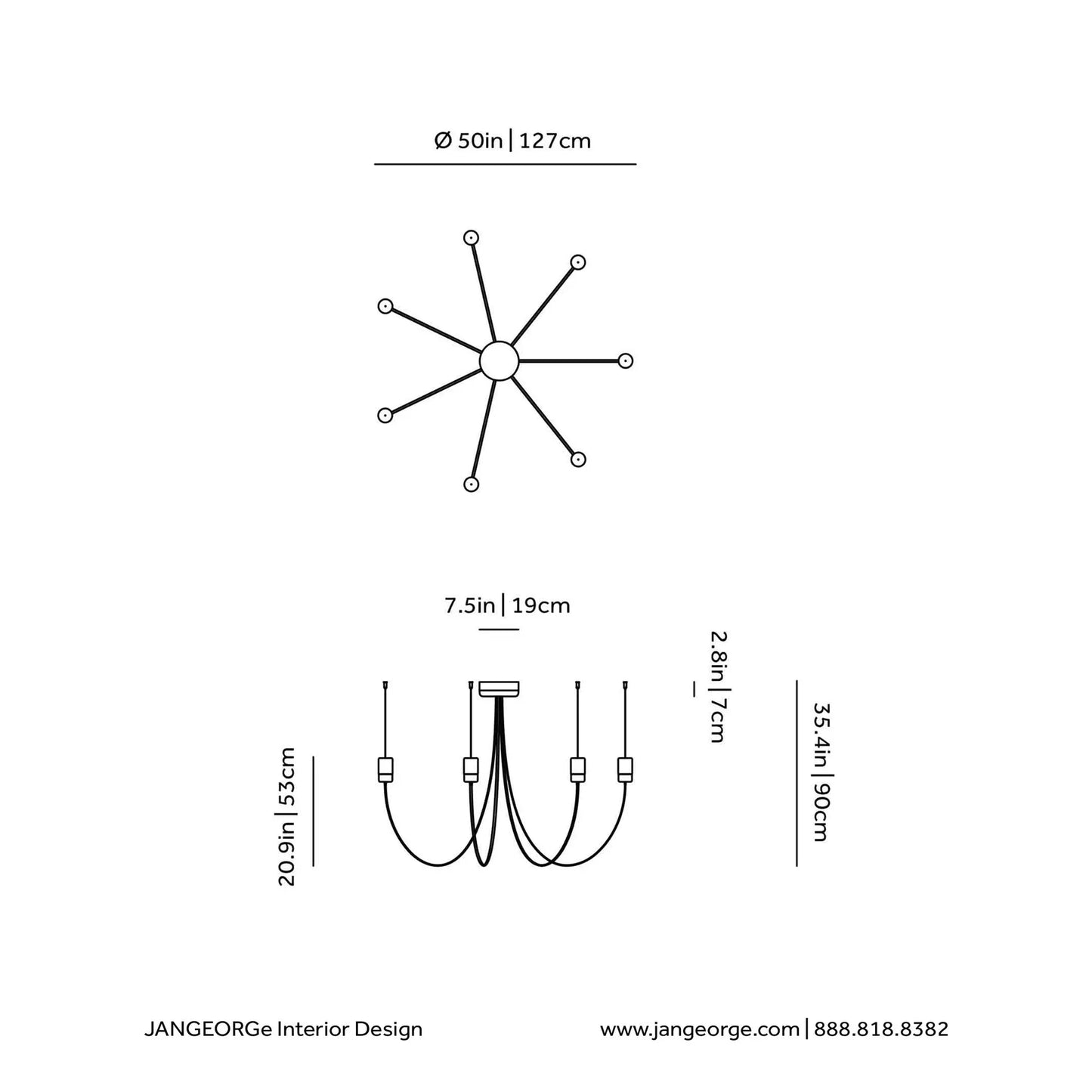 JANGEORGe Interiors & Furniture MOOOI Gravity Chandelier Model 7 Diagram